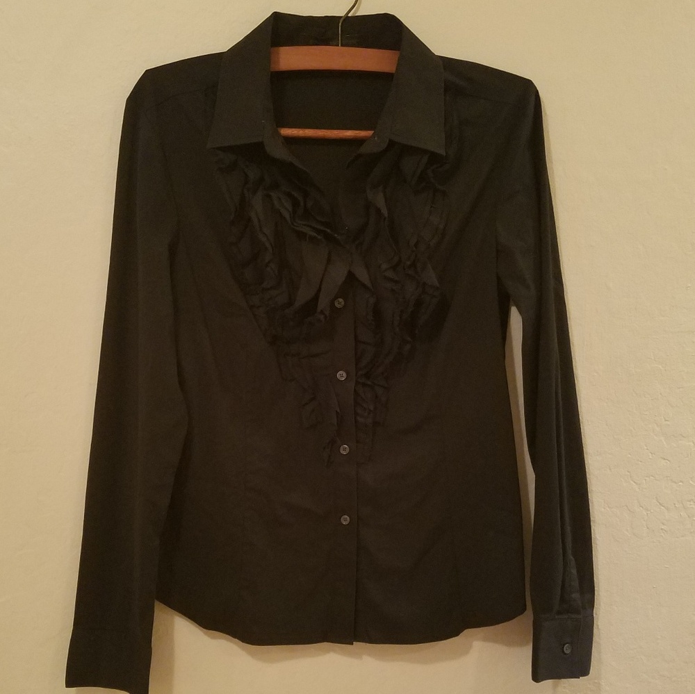 Black Button Down With Ruffled Accent - image 1